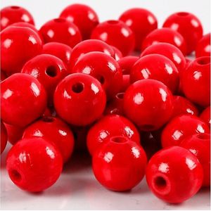 Houten kralen Ø 10 mm rood 20 g ca. 70 stuks