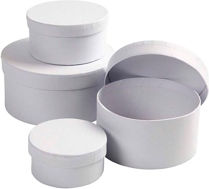 Creotime - Ronde Dozen - Wit - Karton - Set van 4 Stuks
