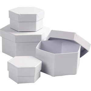 Hexagonale dozen, d: 6,5+8+10+12 cm, h: 4+5+6+7 cm, 4stuks