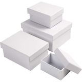 Rechthoekige dozen, afm 5x7,5+7x9,5 cm, afm 8,5x11,5+11x14 cm, wit, 4stuks, h: 3,5+4,5+5,5+6,5 cm