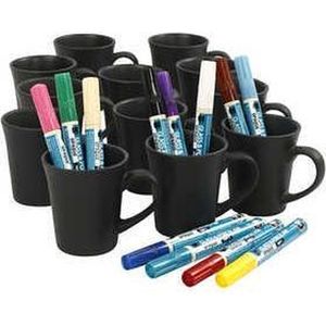 Materialenset Porseleinen zwarte mokken beschilderen, dekkend,  36 stuk, diverse kleuren, zwart, 1set