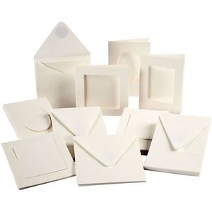 Passepartout kaarten, afm 12,5x12,5 cm, afm 10,5x15 cm, 50 sets, off-white