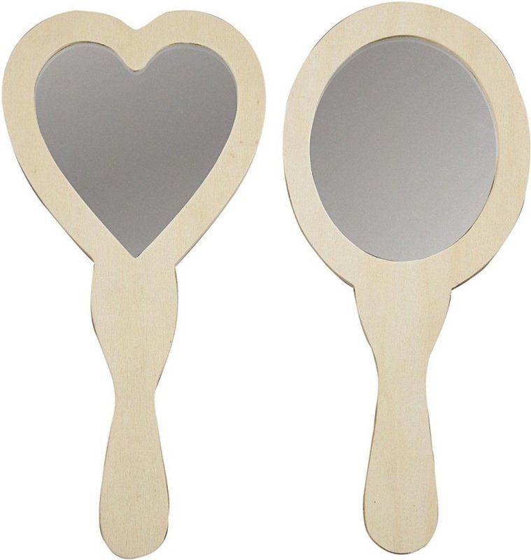 Creatime - Handspiegel - Hout - Hart en Ovaal - 2 Stuks