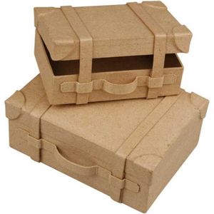 Creotime - Koffer Mini - Papier-mâché - Neutraal - Pak van 2 Stuks