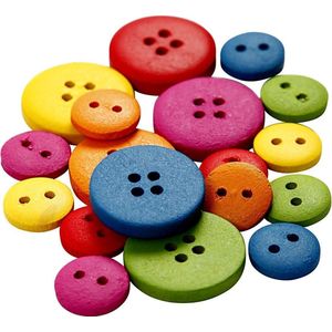 Houten knopen, d: 12-20 mm, kleuren assorti, 2-4 gaten, 360 assorti