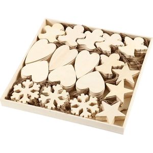 Houten Ornamenten Kerst Thema Divers, 90st.