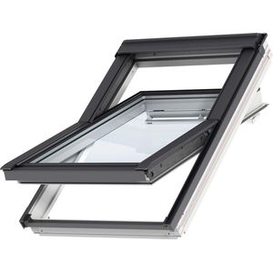 VELUX Dakraam GGL SK06 2070, 114x118cm, centraal scharnierpunt, wit gelakt met leisteen gootstuk (EDL 1000) en waterkerende manchet (BFX)