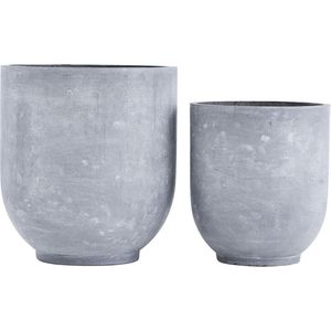 House Doctor LY0100 Bloempot - Gard - Set van 2 - ø40xH45cm en ø50xH55cm - Klei - Grijs