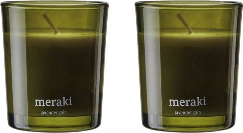 Meraki - Duftkerze, Lavender rain - olive-green - h: 7 cm, dia: 6 cm