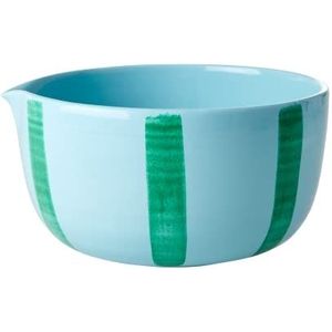 RICE - Ceramic Salad Bowl - Blue W. Green Stripes