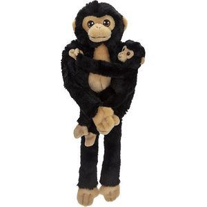 Pluche Dieren Knuffels Hangende Chimpansee Aap met Baby van 48 cm - Knuffeldieren Speelgoed