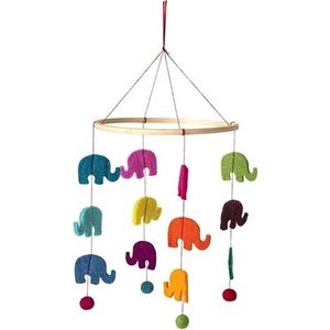 Olifant thema baby mobiel/boxmobiel - 45 cm - Hout/vilt - Babykamer/kinderkamer decoratie accessoires