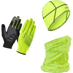 GripGrab - Hi-Vis Cycling Essentials Geschenkdoos Fietshandschoenen Helmmuts Nek Warmer