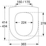 Pressalit Projecta-D closetzitting zonder deksel m. vast scharnier m. doorlopende pen zwart 171111-D28999