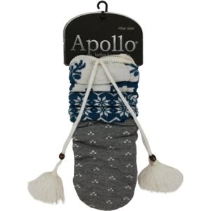 Huissokken hoog model met balletjes - Blauw / Wit / Grijs - Acryl - One Size