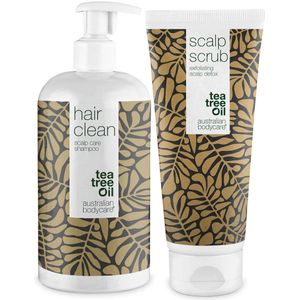 2 producten voor vet haar  - Tea Tree Shampoo en scrub voor vette hoofdhuid en haar