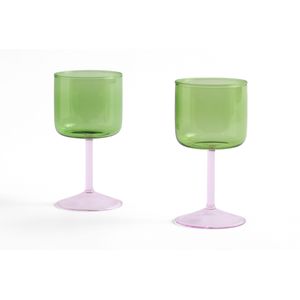 HAY - Tint Wijnglazen Set van 2 - Groen/ Roze - Borosilicaat Glas