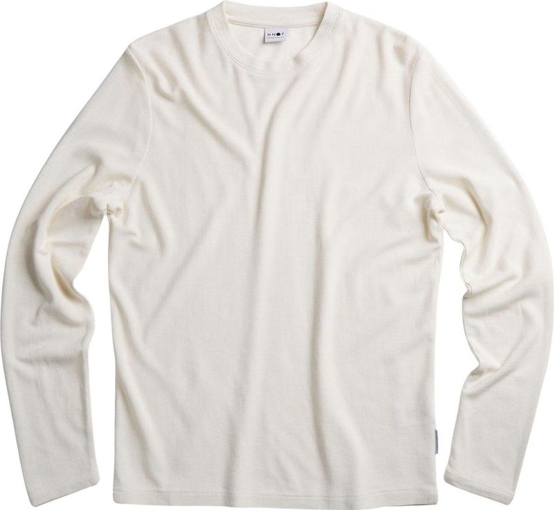 Nn07 - Wafel Gebreid Longsleeve Shirt - Wit - Heren