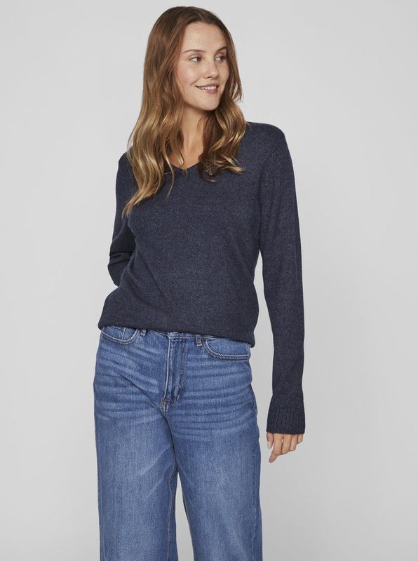 Vila - Ril - Gebreide Trui - V-hals - Lange Mouwen - Zwart - Viscose/Nylon/Polyester