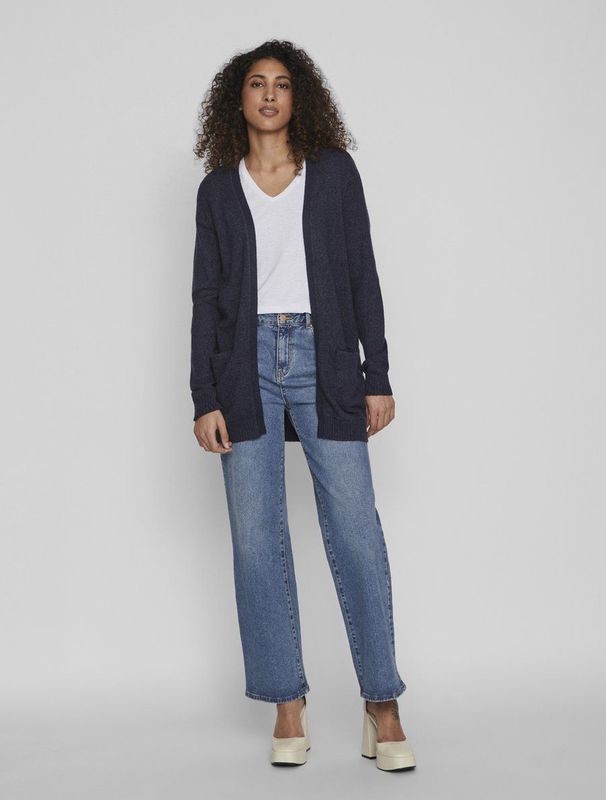 VILA - VIRIL OPEN LS KNIT CARDIGAN - Total Eclipse/Melange - Viscose/Nylon/Polyester