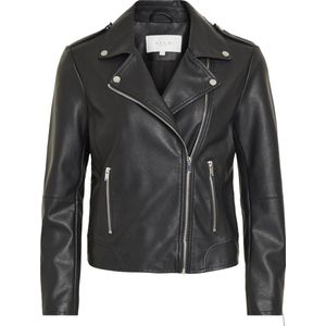 Vila - VICARA COATED JACKET - Jack - Zwart - Imitatieleren - Biker-details
