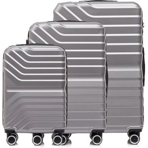 Kofferset 3-delig - Zilver-Grijs - Complete kofferset - Draaibare wielen - 37L Handbagage + 65L en 99L Ruimbagage
