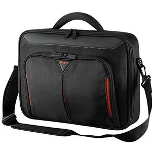 Targus Laptoptas, geschikt voor laptops tot 18 inch, klassiek clamshell-ontwerp, versterkte hoes met schouderriem en gevoerd handvat - zwart/rood (CN418EU)
