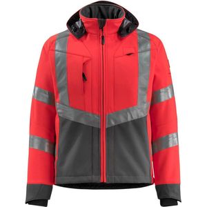 Mascot - Safe Supreme Softshell Jas - Hi-Vis Rood/Donkeraantraciet - 100% Polyester - Ademend Winddicht Waterafstotend