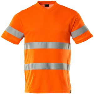 T-shirt - Fluorescerend - Katoen/Polyester - V-hals - Reflectieband