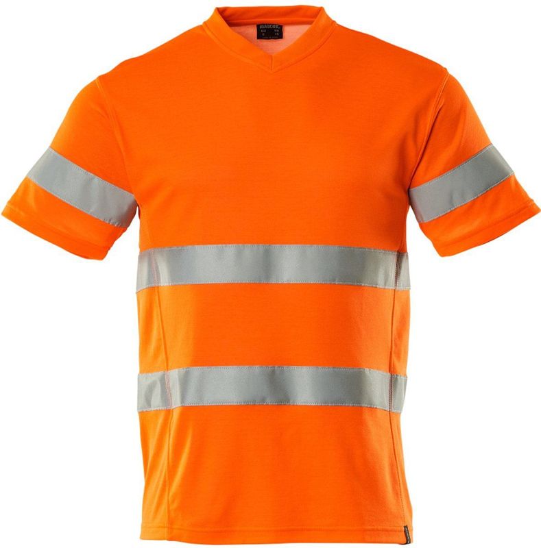 T-shirt - Fluorescerend - Katoen/Polyester - V-hals - Reflectieband