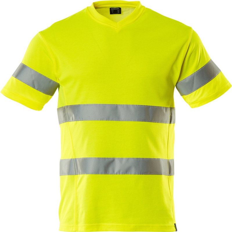 T-shirt - Fluorescerend - Katoen/Polyester - V-hals - Reflectieband