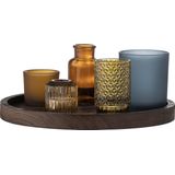 Bloomingville - Sanga Cozy Thema Set - Bruine Glazen Votief Kandelaars - Paulownia Houten Lade - D30xH10,5 cm - Inclusief 5 Votives