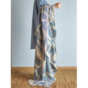 Bloomingville - Salobre - Plaid - 160x130 cm - Gerecycled Katoen - Blauw en Beige