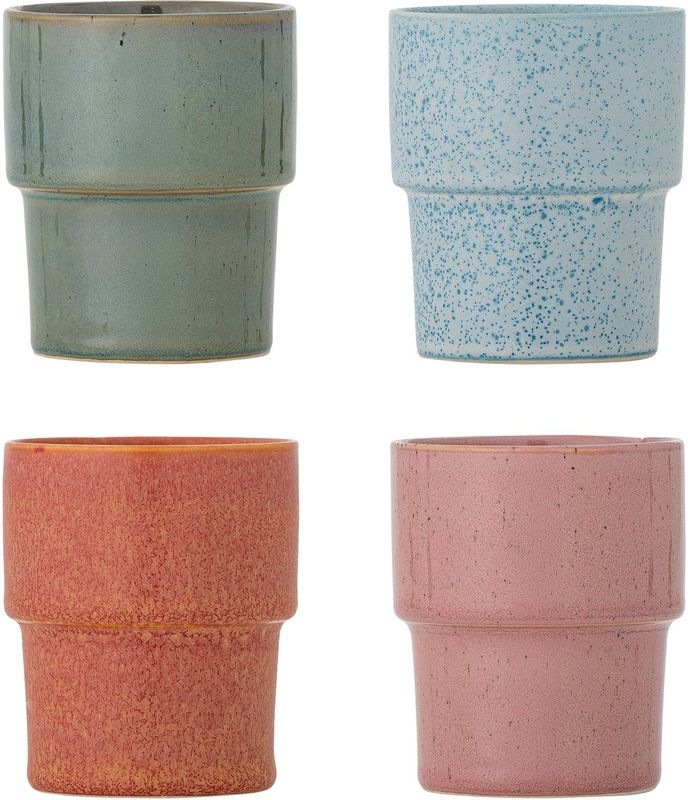 Bloomingville - Ewan - Kop - Set van 4 - Steengoed - Unieke Kleur- en Glazuurvariaties