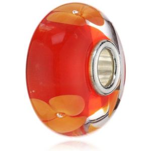 TrollBeads Damen-Bead Pfirsich Blume Glas 925 Sterling Silber TGLBE-10139