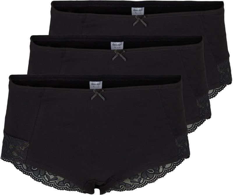 Devoted by Zizzi - Broekje CLARA - Zwart - 3 Pack - Katoen - Mid Waist