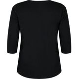 Zizzi - Top - Zwart - Dames - Katoenmix - Ronde Hals - 3/4 Mouwen