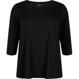 Zizzi - Top - Zwart - Dames - Katoenmix - Ronde Hals - 3/4 Mouwen