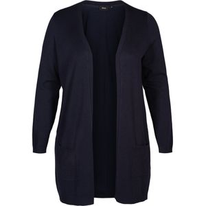 Zizzi - Vest - Blauw - Dames - Acrylmix - Openvallende Hals - Lange Mouwen