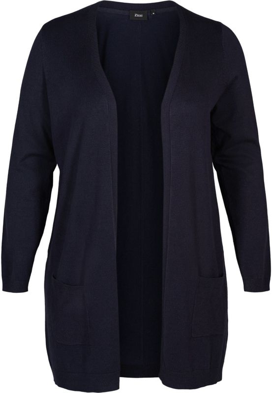 Zizzi - Vest - Blauw - Dames - Acrylmix - Openvallende Hals - Lange Mouwen