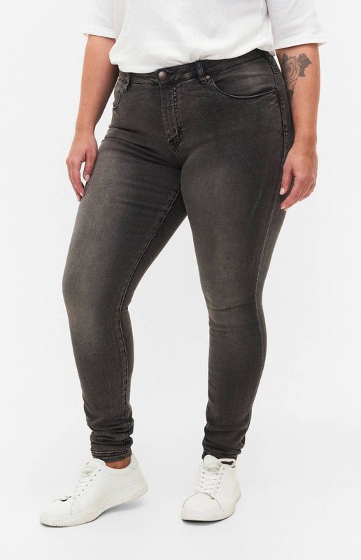 Zizzi - AMY - High Waist Slim Fit Jeans - Grey Denim - 5-Pocket Model