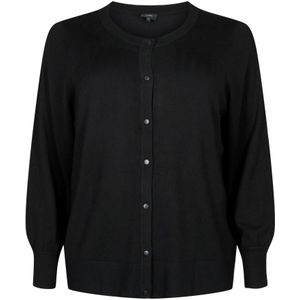 Zizzi - Vest - Zwart - Ronde Hals - Lange Mouwen - Knoopsluiting