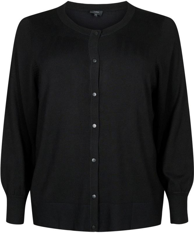 Zizzi - Vest - Zwart - Ronde Hals - Lange Mouwen - Knoopsluiting