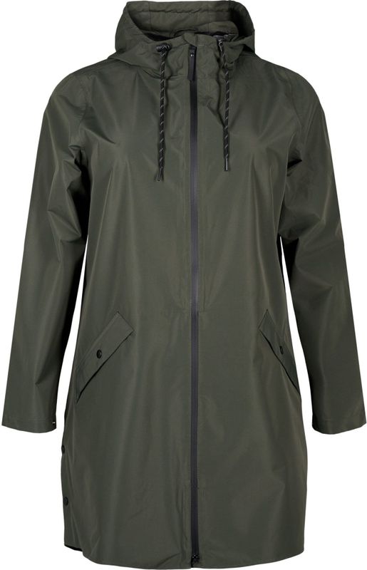 Zizzi - CAKLARA - Regenjas - Kaki - Ademend - Waterdicht - Met Capuchon