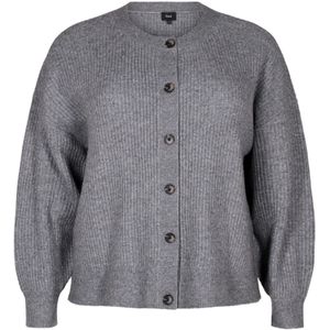 Zizzi - Gebreid Vest - Lange Mouwen - Ronde Hals - Knoopsluiting