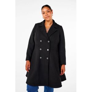 Zizzi - Jas - Zwart - Dames - Polyestermix - Reverskraag - Lange Mouwen