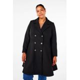 Zizzi - Jas - Zwart - Dames - Polyestermix - Reverskraag - Lange Mouwen