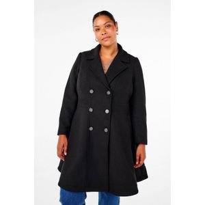 Zizzi - Jas - Zwart - Dames - Polyestermix - Reverskraag - Lange Mouwen