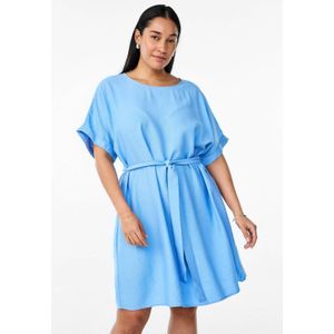 Zizzi - Zomerjurk - Blauw - Driekwart Wijde Mouwen - Ronde Hals