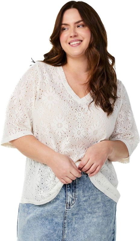 Zizzi - Blouse 'Hitta' - Ecru - Blouseshirt - Licht Transparant